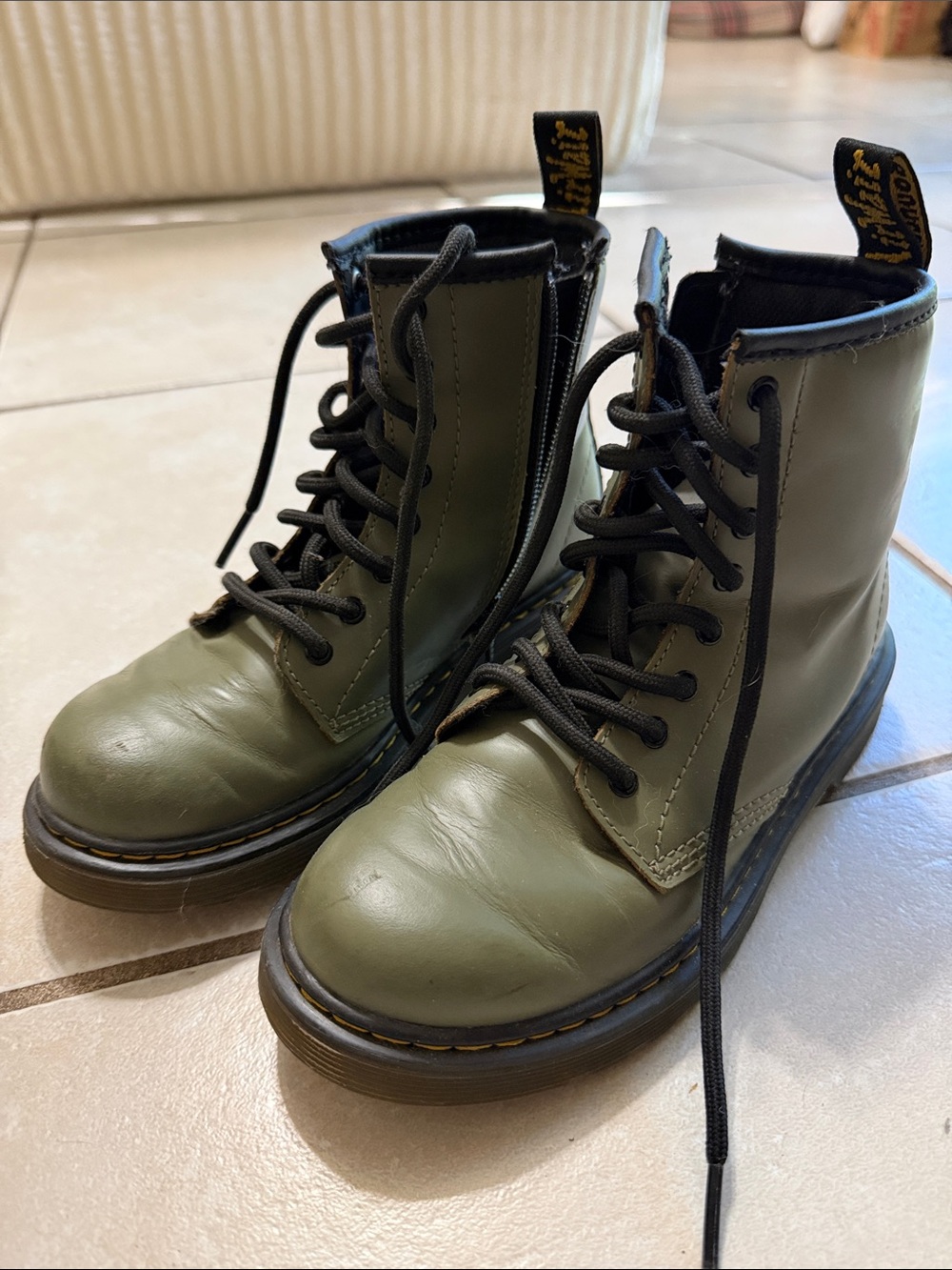 Dr. Martens Olive Lace-Up Leather Boots with Black Trim